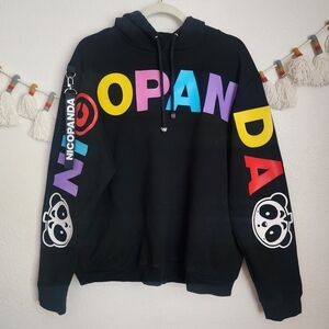 Nicopanda Black Logo Panda Hoodie Sweater Streetwear Baggy Retro Rare Mens S